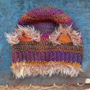 Multicolor Handwoven Beanie with cat ears